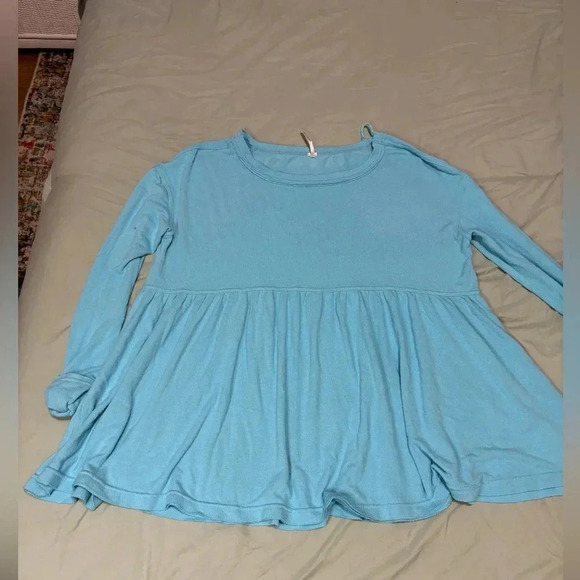 Free People Forever Your Girl Baby Blue Long Sleeve Peplum Babydoll Top X-Small - Picture 2 of 11